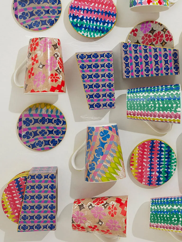 Westside Home Multicolour Abstract Design Coaster with Stand (Set of 6)