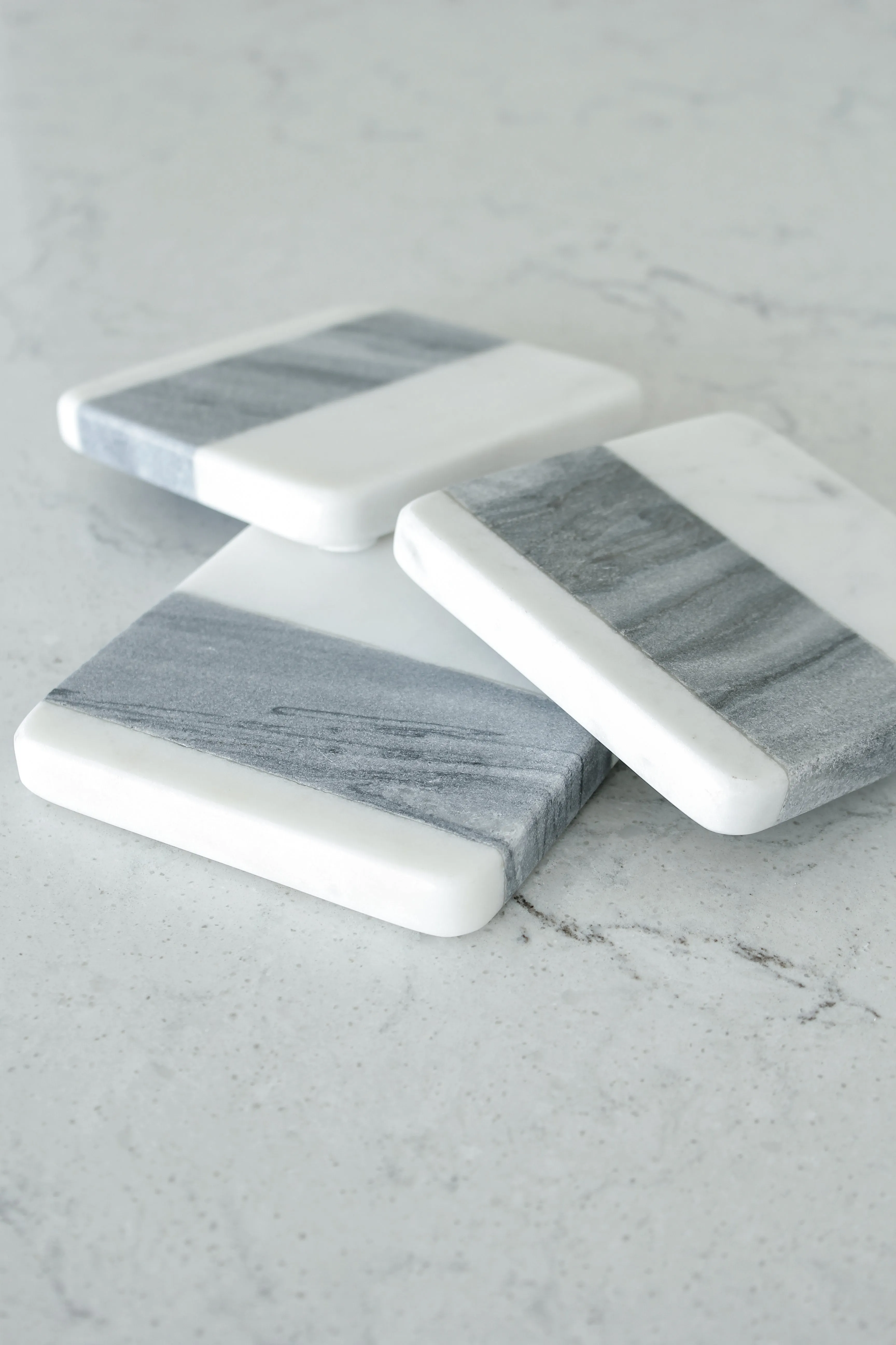 White and Grey Marble Square Coasters x4