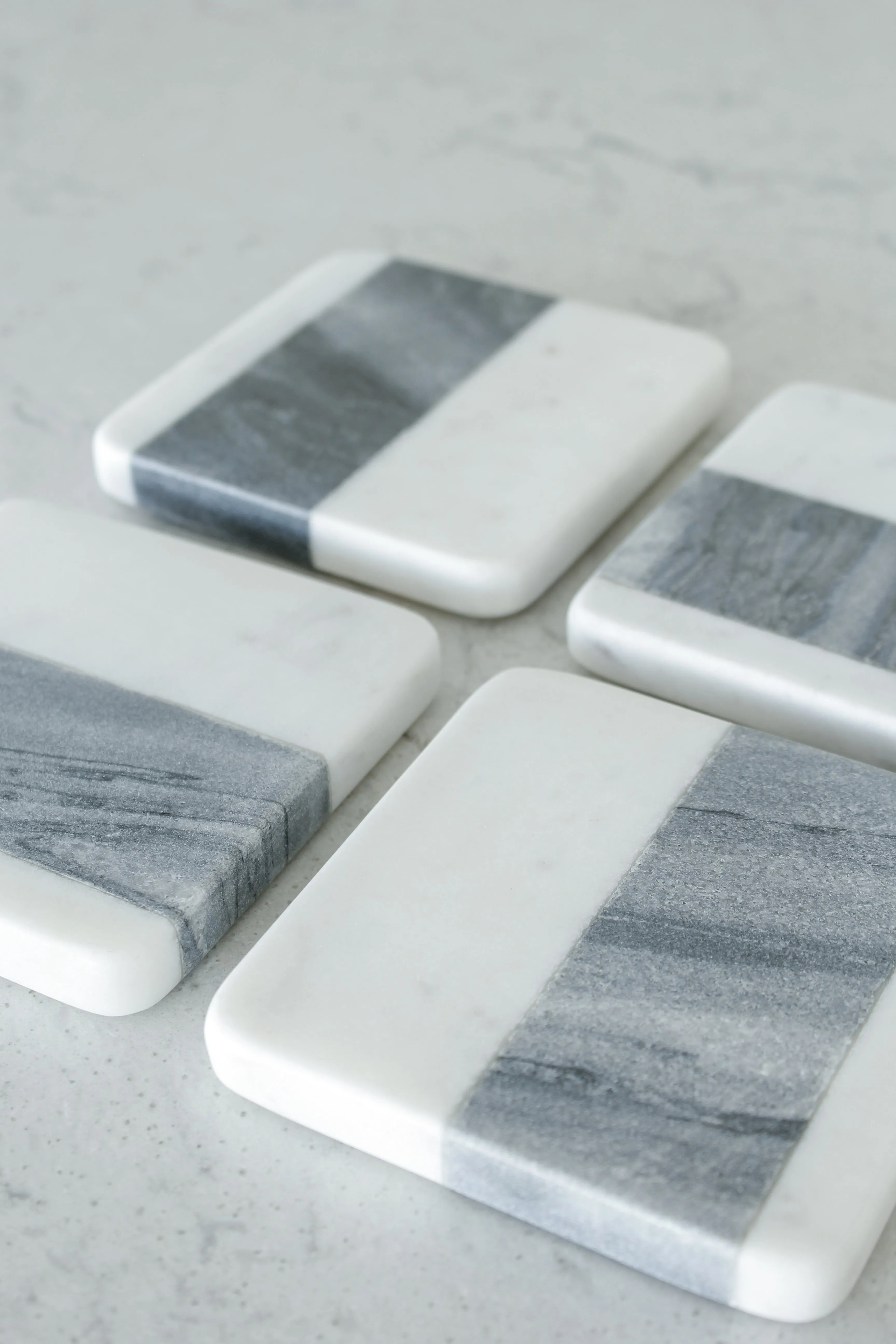 White and Grey Marble Square Coasters x4