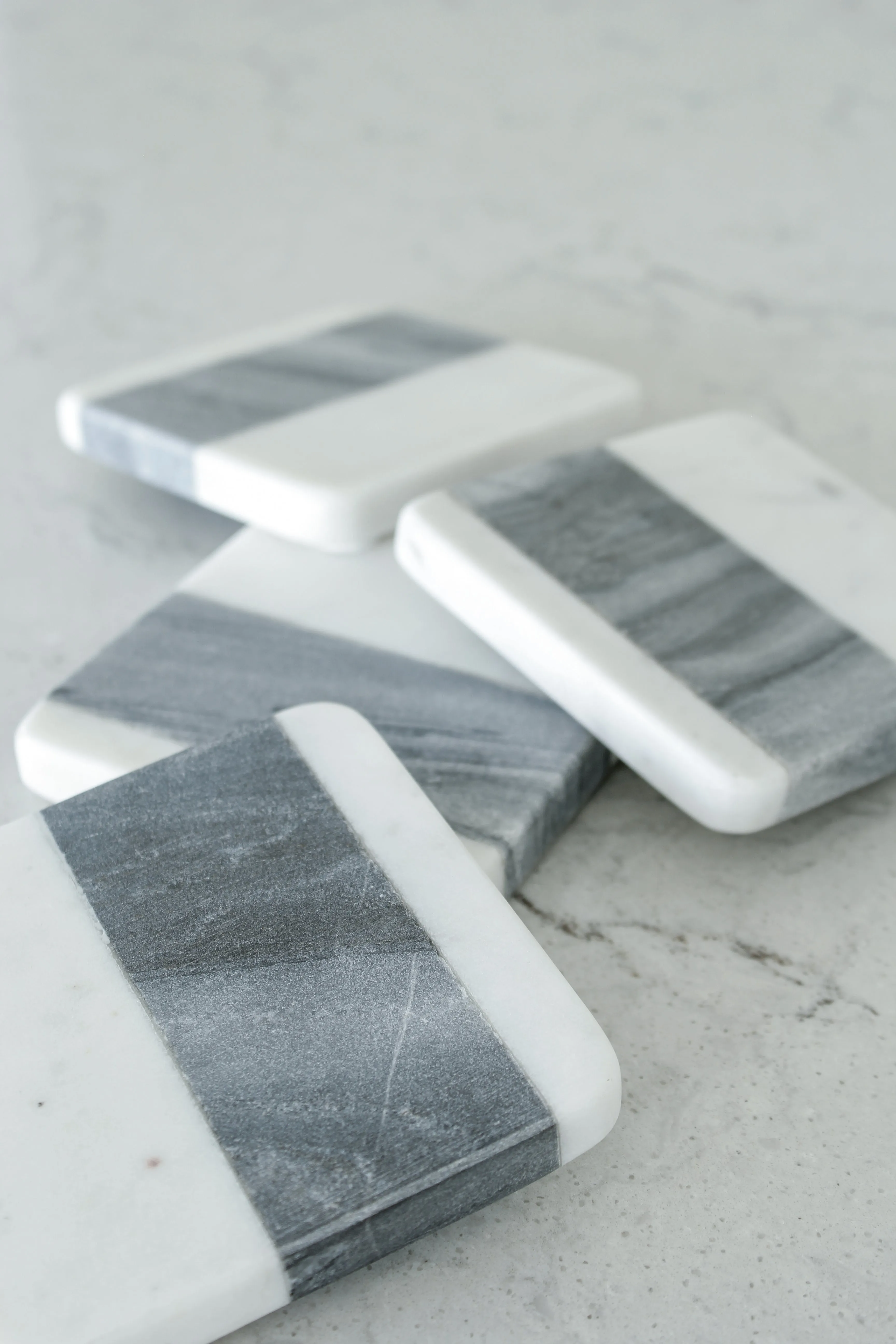 White and Grey Marble Square Coasters x4
