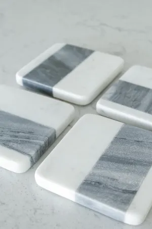 White and Grey Marble Square Coasters x4