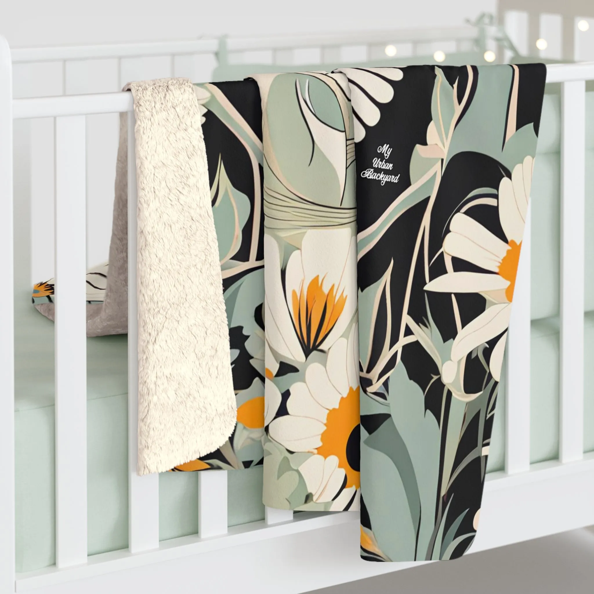 White Bird with Flowers, Sherpa Fleece Blanket for Cozy Warmth, 50"x60"