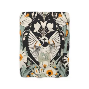 White Bird with Flowers, Sherpa Fleece Blanket for Cozy Warmth, 50"x60"