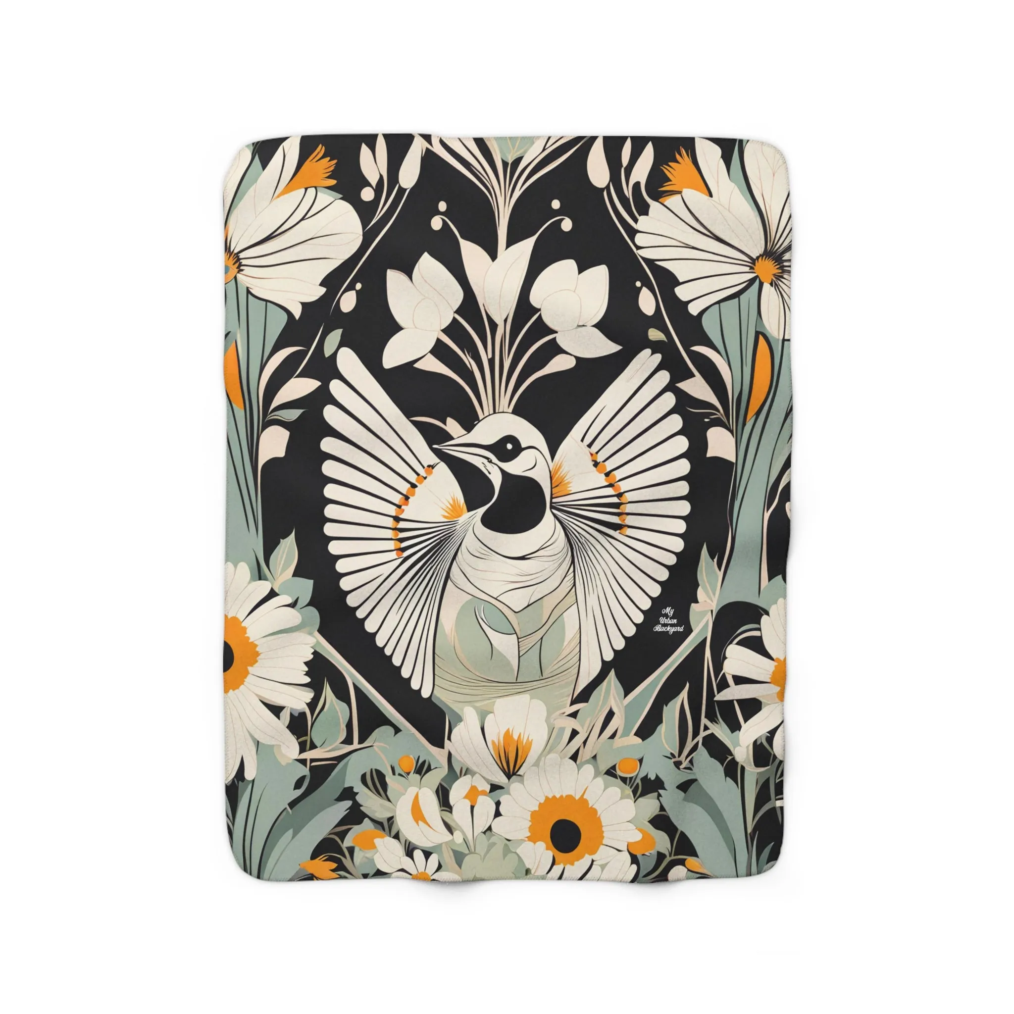 White Bird with Flowers, Sherpa Fleece Blanket for Cozy Warmth, 50"x60"