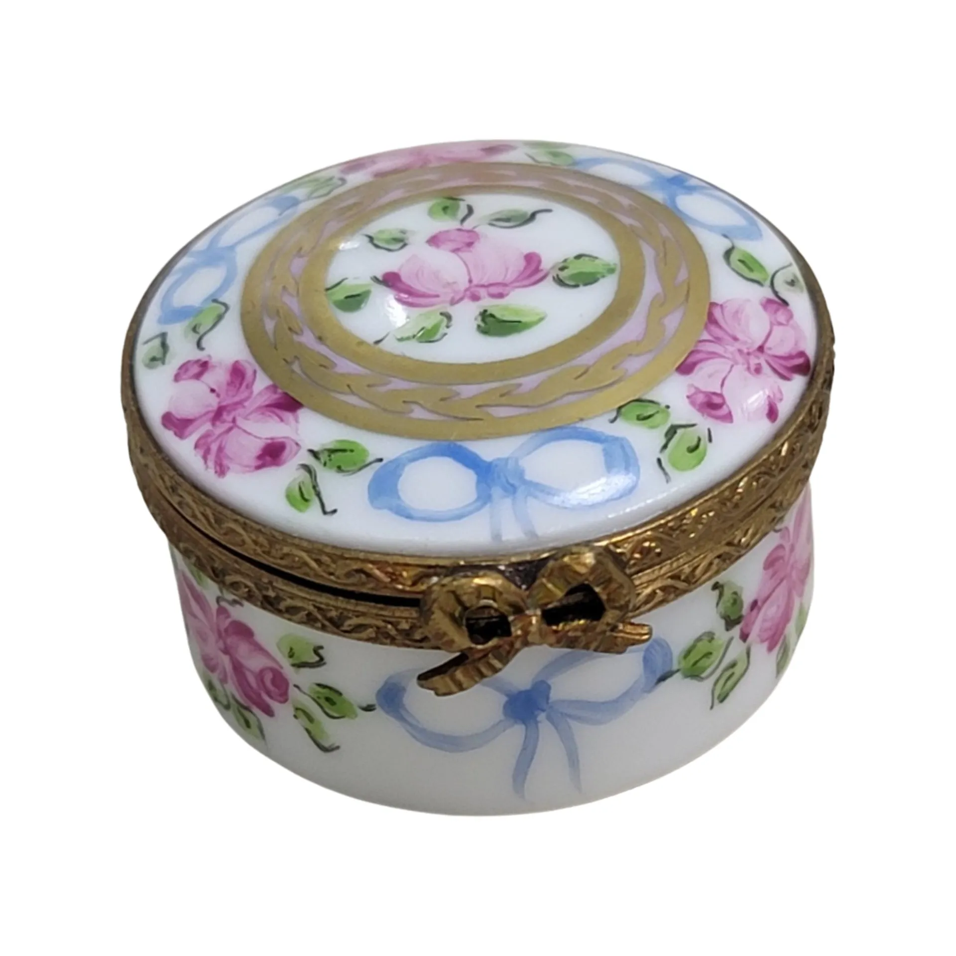 White Round Limoges Box Porcelain