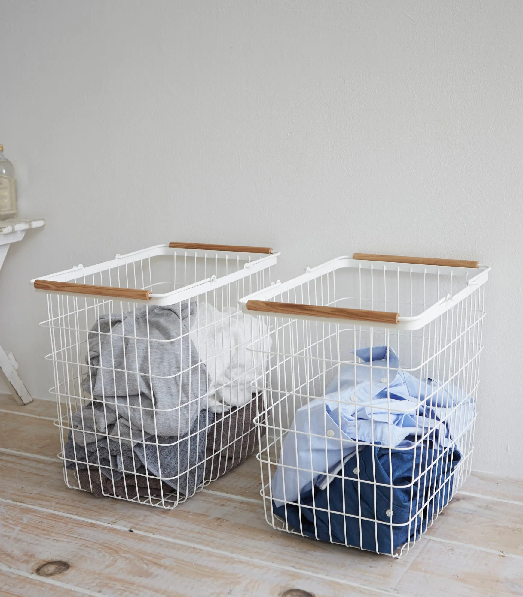 Wire Basket - Two Sizes - Steel   Wood