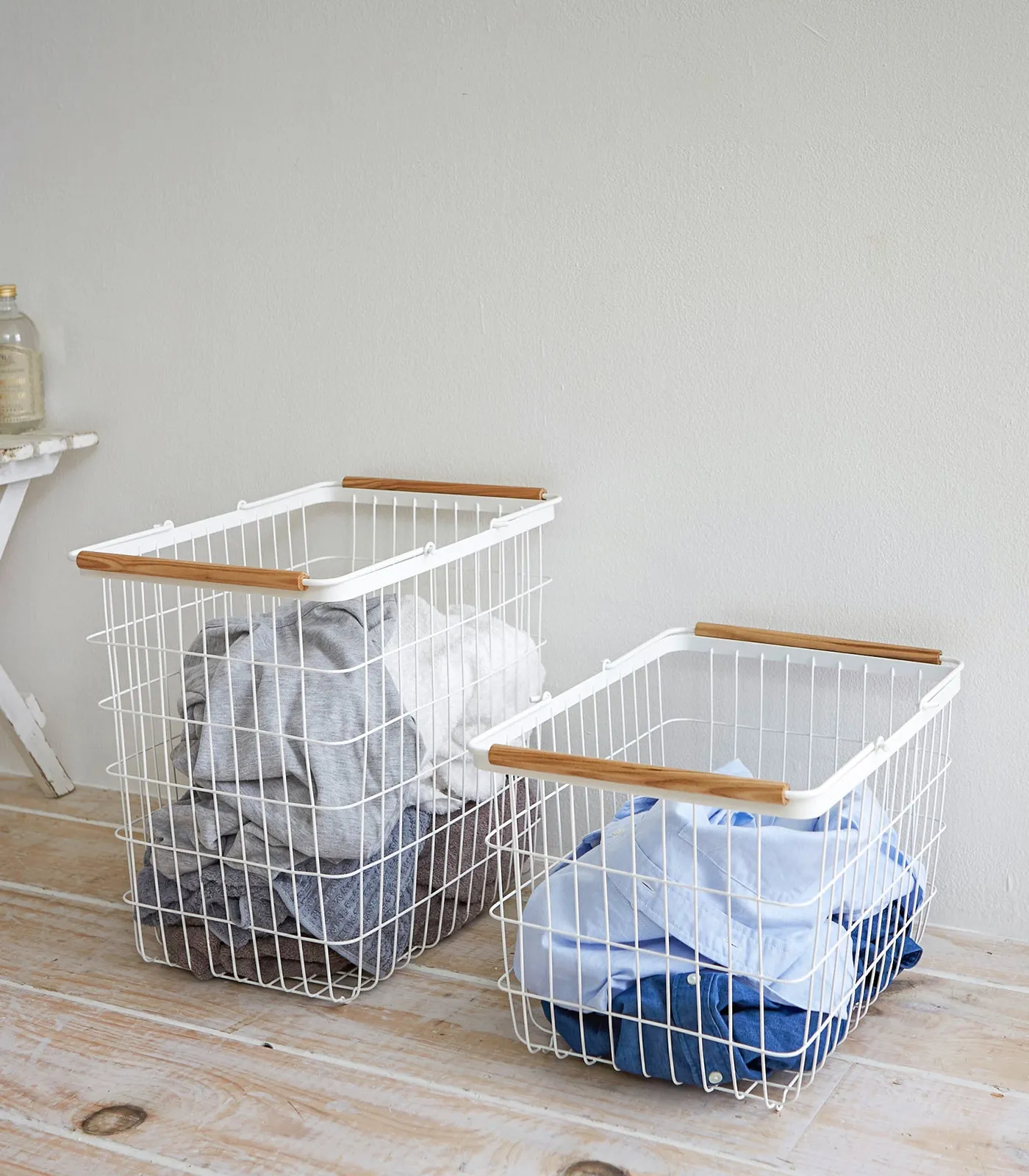 Wire Basket - Two Sizes - Steel   Wood