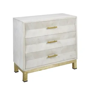 WOOD 34" 3 DRAWER CABINET W/CHEVRON DESIGN, WHITE WASH