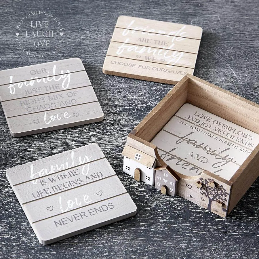 Wooden Family Coasters Set Of Four