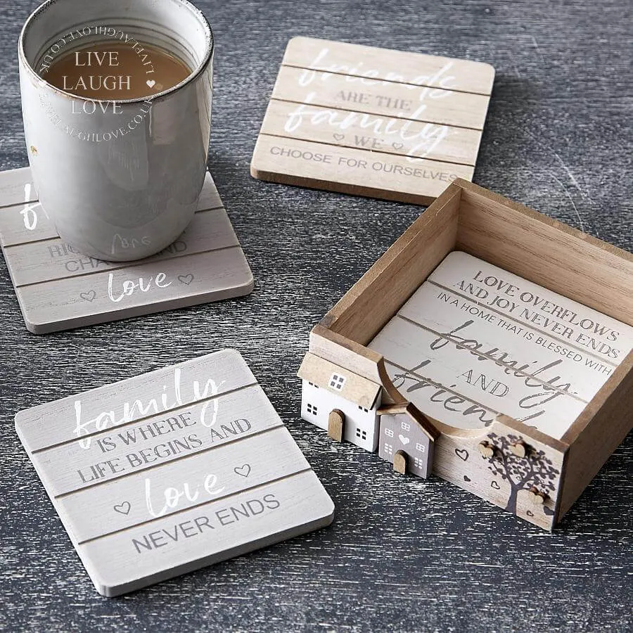 Wooden Family Coasters Set Of Four