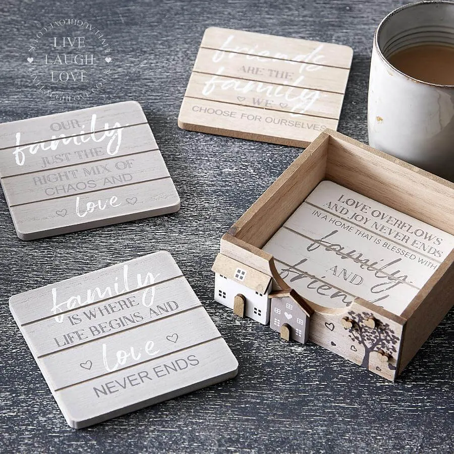 Wooden Family Coasters Set Of Four