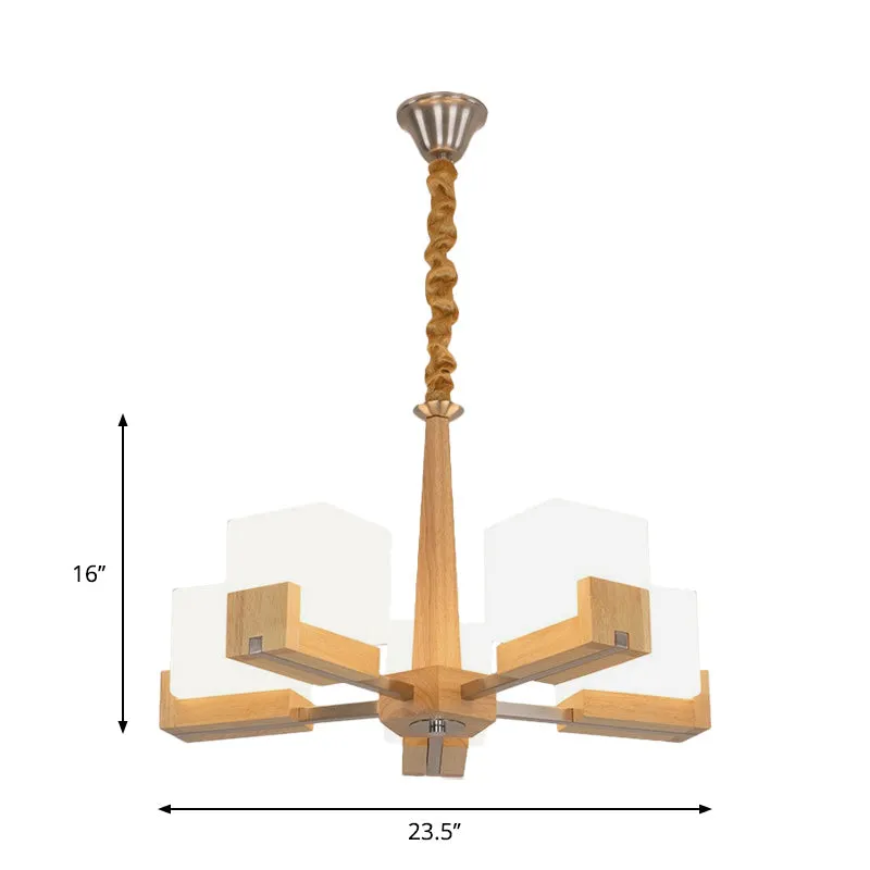 Wooden Nordic Chandelier with Glass Cube Shades - 3/5/8 Heads Ceiling Lamp for Living Room Lighting