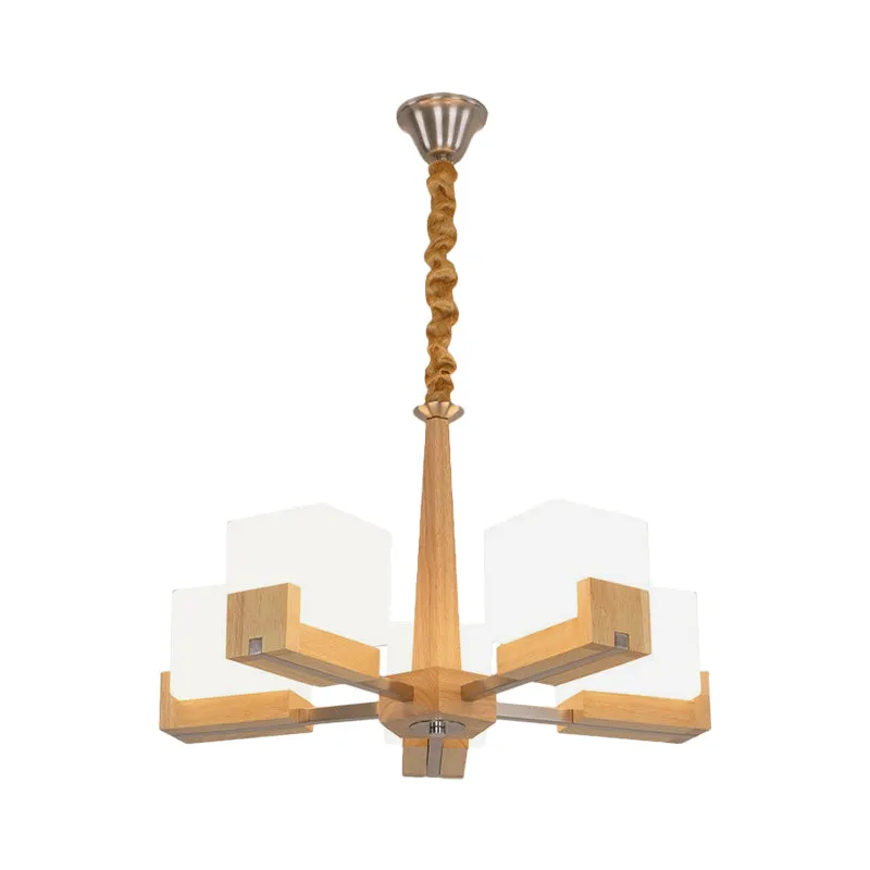 Wooden Nordic Chandelier with Glass Cube Shades - 3/5/8 Heads Ceiling Lamp for Living Room Lighting