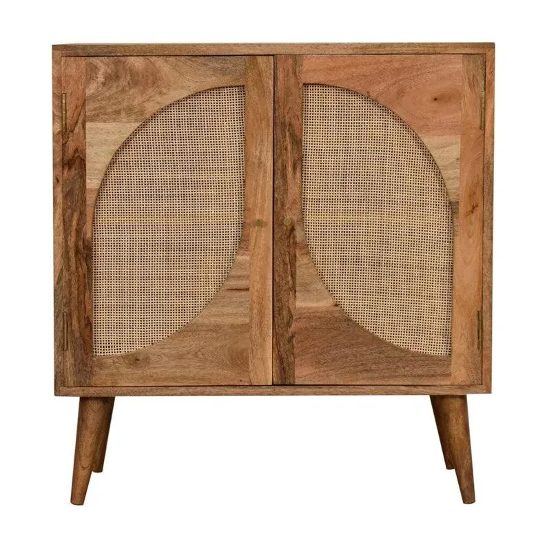 Wooden Twist Oak Rattan Leaf Design Acacia Wood Sideboard Cabinet with 2 Doors