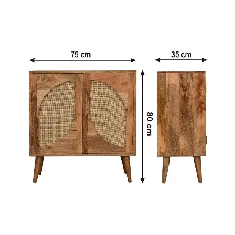 Wooden Twist Oak Rattan Leaf Design Acacia Wood Sideboard Cabinet with 2 Doors