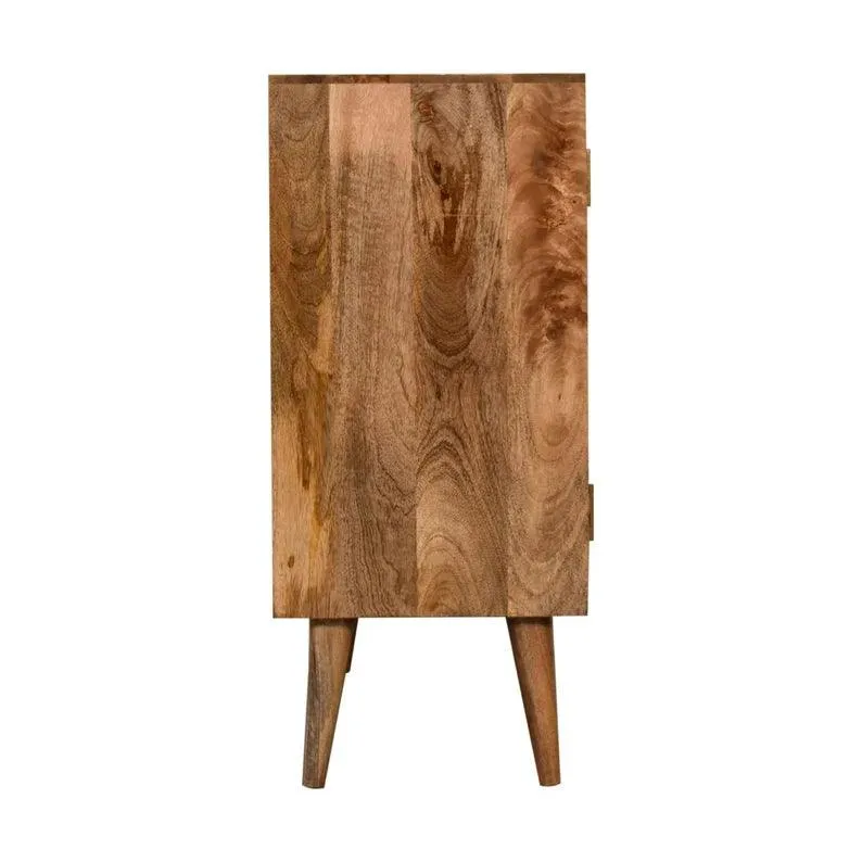 Wooden Twist Oak Rattan Leaf Design Acacia Wood Sideboard Cabinet with 2 Doors