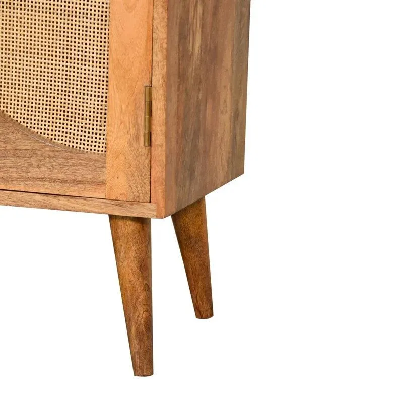 Wooden Twist Oak Rattan Leaf Design Acacia Wood Sideboard Cabinet with 2 Doors