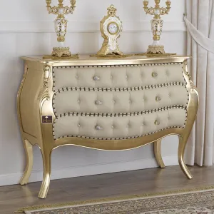 Wooden Twist Teak Wood French Baroque Royal Cabinet with 3 Drawers Vintage Luxury Storage